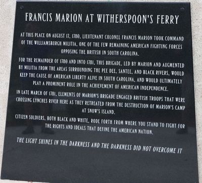 Francis Marion at Witherspoon's Ferry Marker. Click for full size. Francis Marion at Witherspoon's Ferry Marker image. Click for full size.