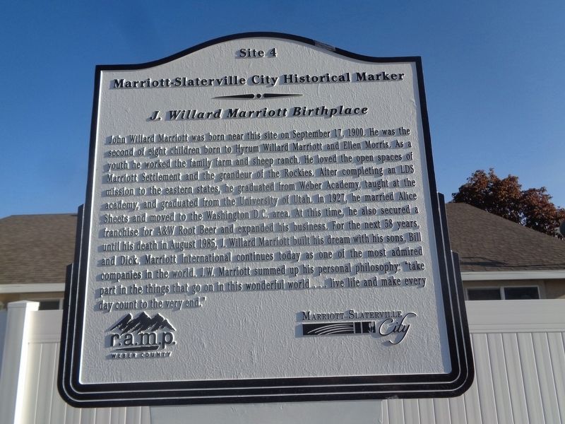 J. Willard Marriott Birthplace Marker image. Click for full size.