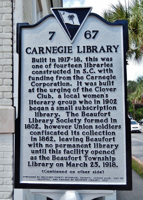 Carnegie Library Marker (<i>south side</i>) image. Click for full size.