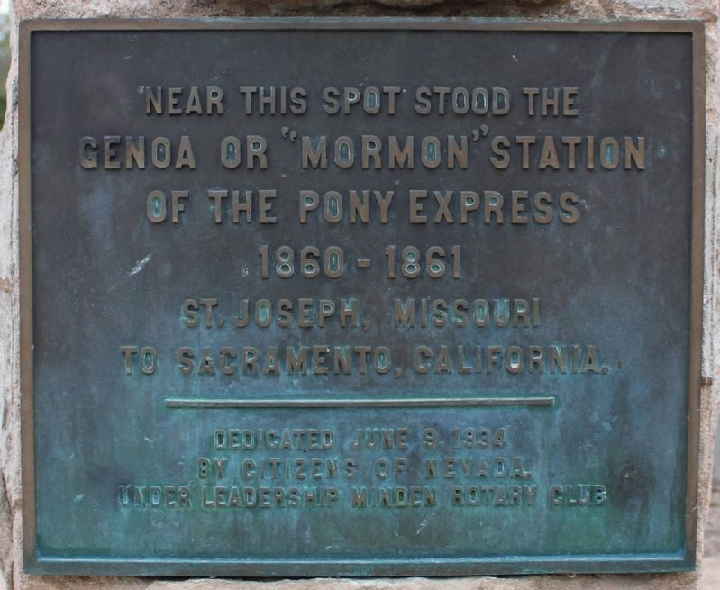 Genoa or Mormon Station of the Pony Express Marker image. Click for full size.