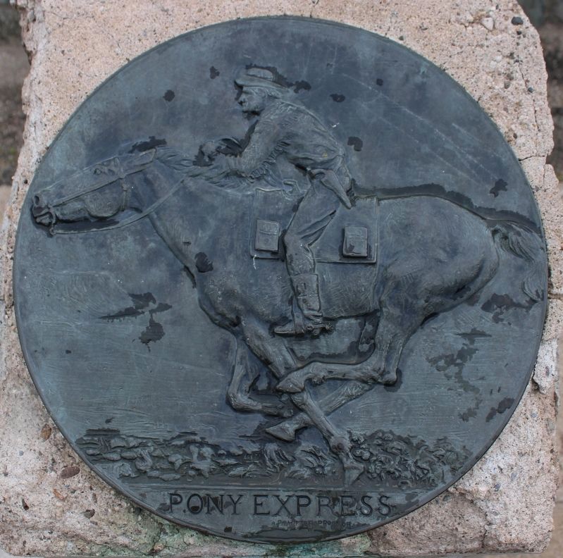 Pony Express Medallion Above the Marker image. Click for full size.