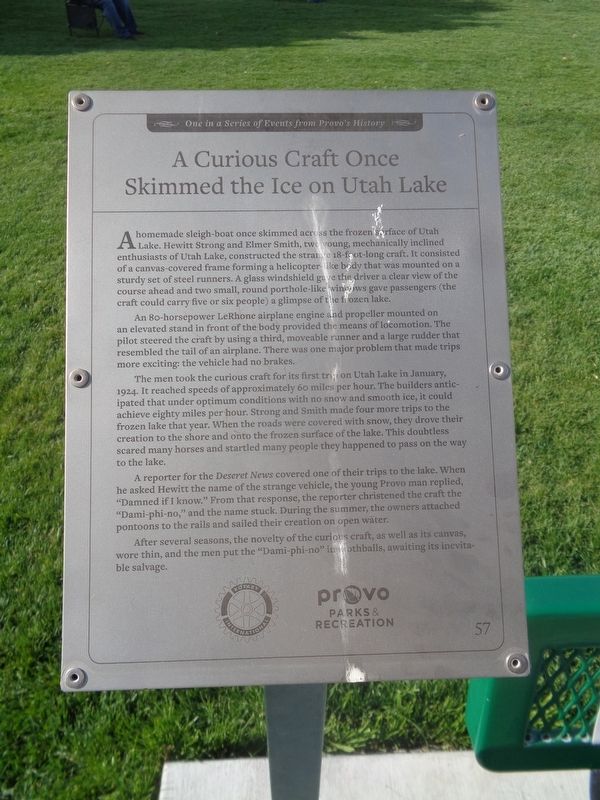 A Curious Craft Once Skimmed the Ice on Utah Lake Marker image. Click for full size.