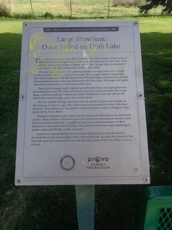 Large Showboat Once Sailed on Utah Lake Marker. Click for full size. Large Showboat Once Sailed on Utah Lake Marker image. Click for full size.