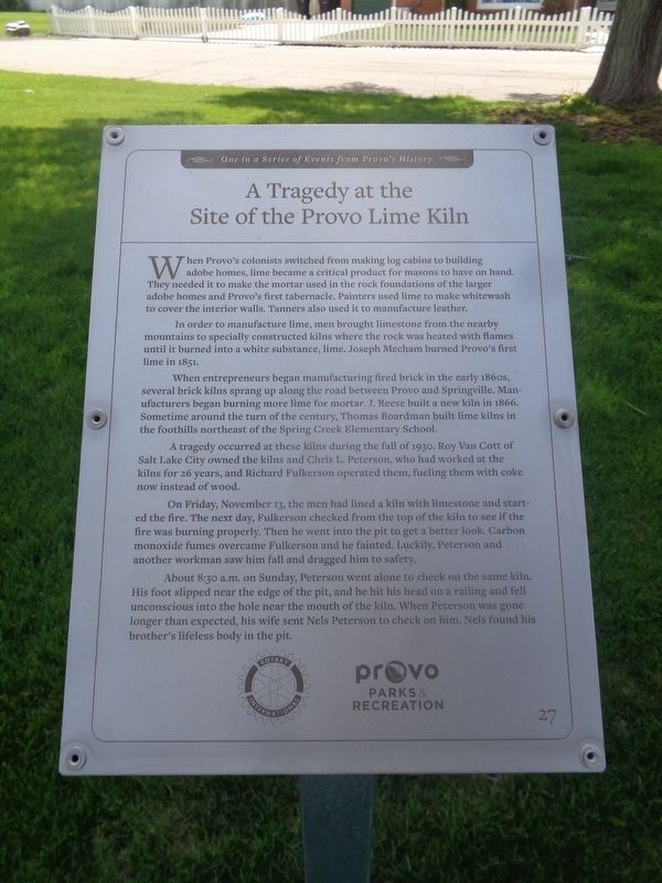 A Tragedy at the Site of the Provo Lime Kiln Marker image. Click for full size.