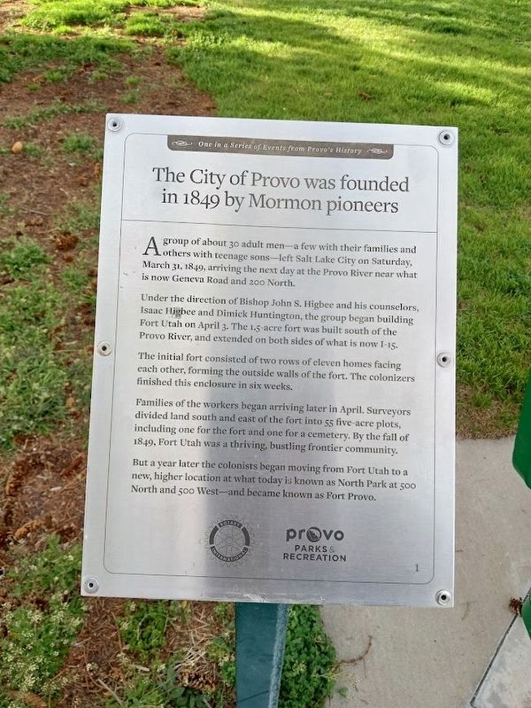 The City of Provo was founded in 1849 by Mormon pioneers Marker image. Click for full size.