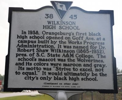 Wilkinson High School Marker - Side 1 image. Click for full size.