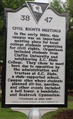 Civil Rights Meetings side of marker image. Click for full size.