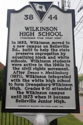 Wilkinson High School Marker Reverse image. Click for full size.