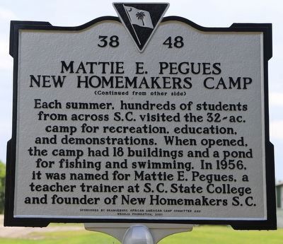 Mattie E. Pegues New Homemakers Camp Marker, Side Two image. Click for full size.