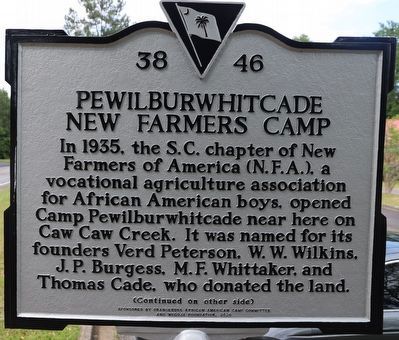 Pewilburwhitcade New Farmers Camp Marker, Side One image. Click for full size.