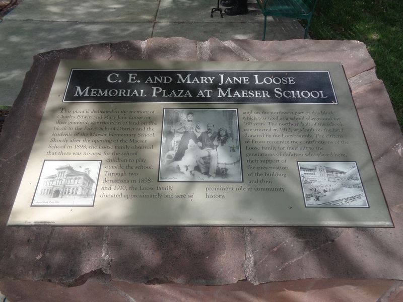 C.E. and Mary Jane Loose Memorial Plaza at Maeser School Marker image. Click for full size.