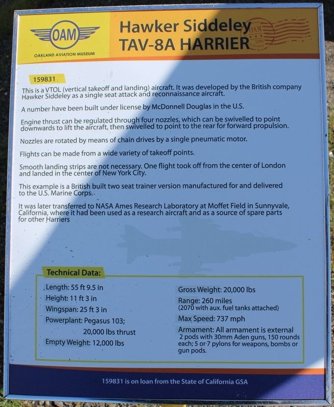 Hawker Siddeley TAV-8A HARRIER Marker image. Click for full size.