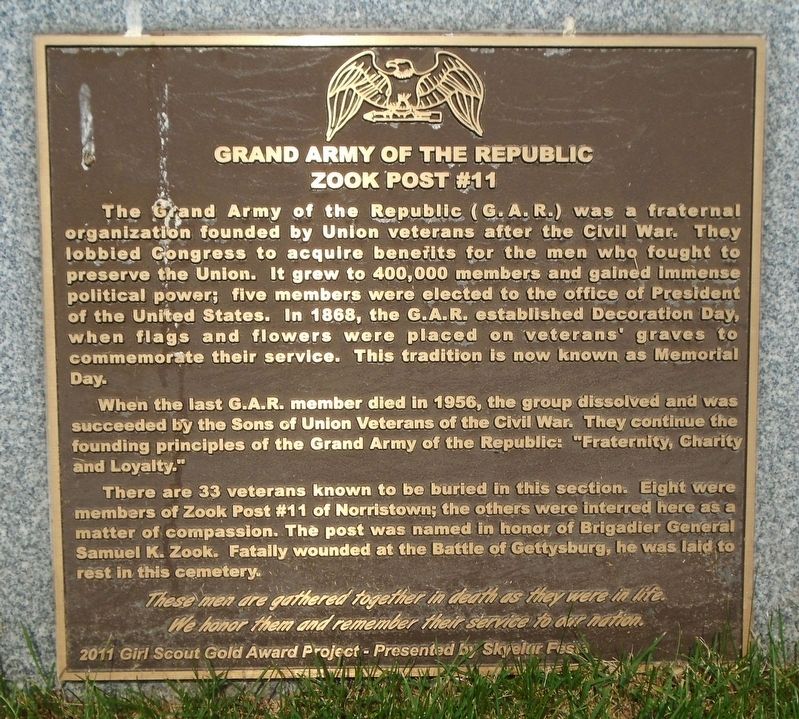 Grand Army of the Republic Zook Post #11 Marker image. Click for full size.