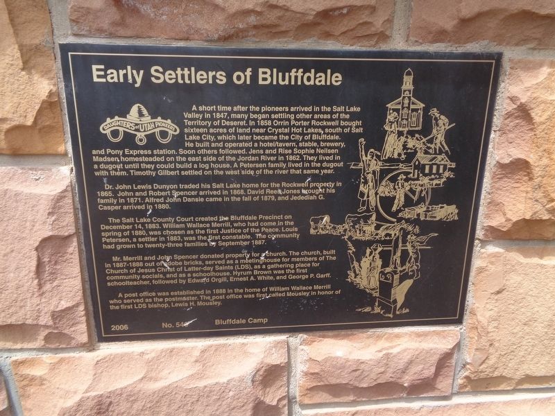 Early Settlers of Bluffdale Marker image. Click for full size.