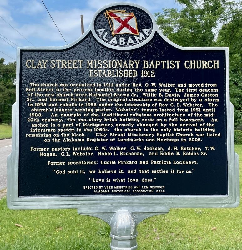 Clay Street Missionary Baptist Church Marker image. Click for full size.