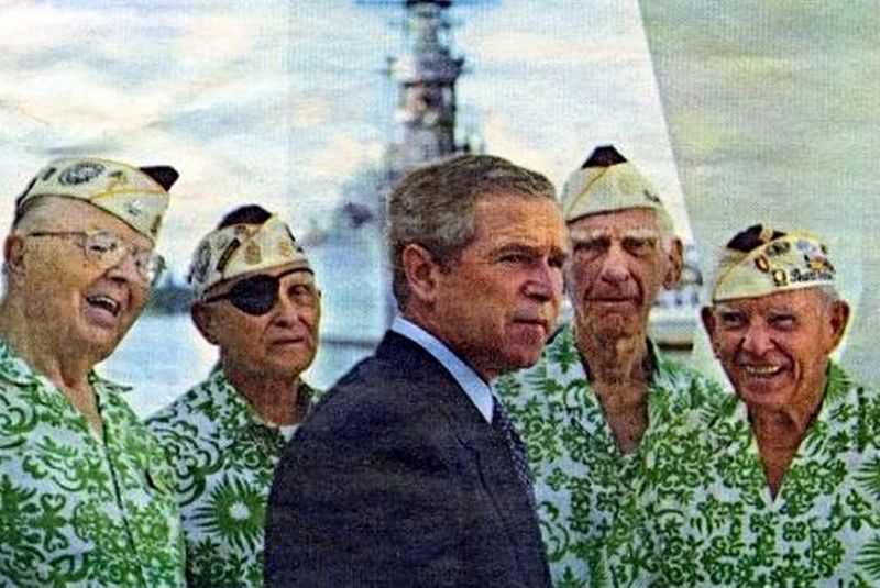 President George W. Bush Talks with Pearl Harbor survivors image. Click for full size.