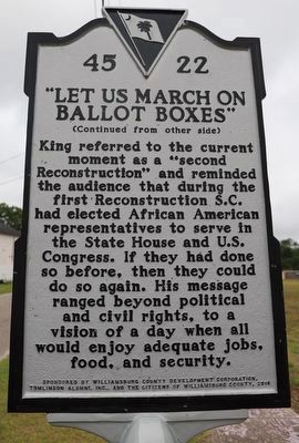 "Let Us March on Ballot Boxes" Marker Reverse image. Click for full size.