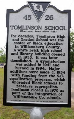 Tomlinson School Marker, Side Two image. Click for full size.