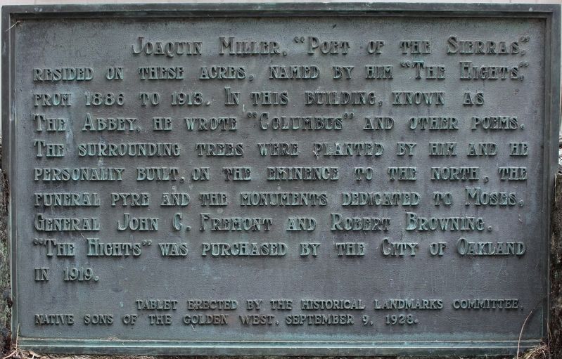 Joaquin Miller Marker. Click for full size. Joaquin Miller Marker image. Click for full size.