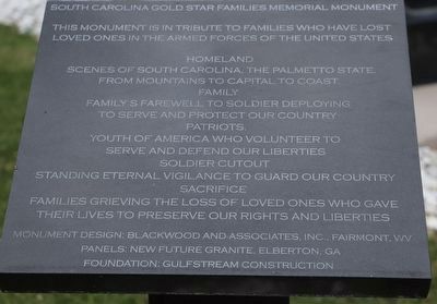 South Carolina Gold Star Families Memorial Monument Marker image. Click for full size.