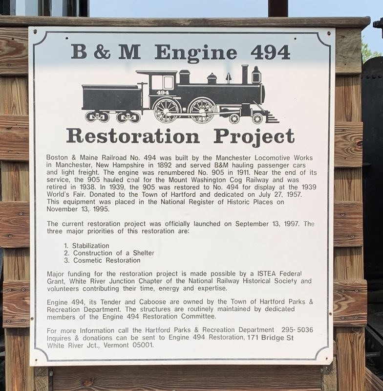 B & M Engine 494 Restoration Project Marker image. Click for full size.