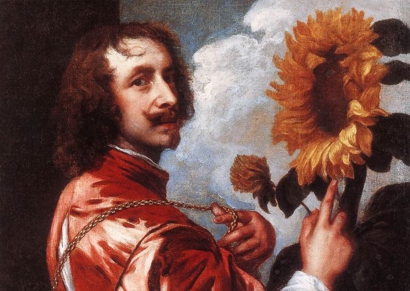 Anthony van Dyck, Self-portrait with a Sunflower (after 1633) image. Click for full size.