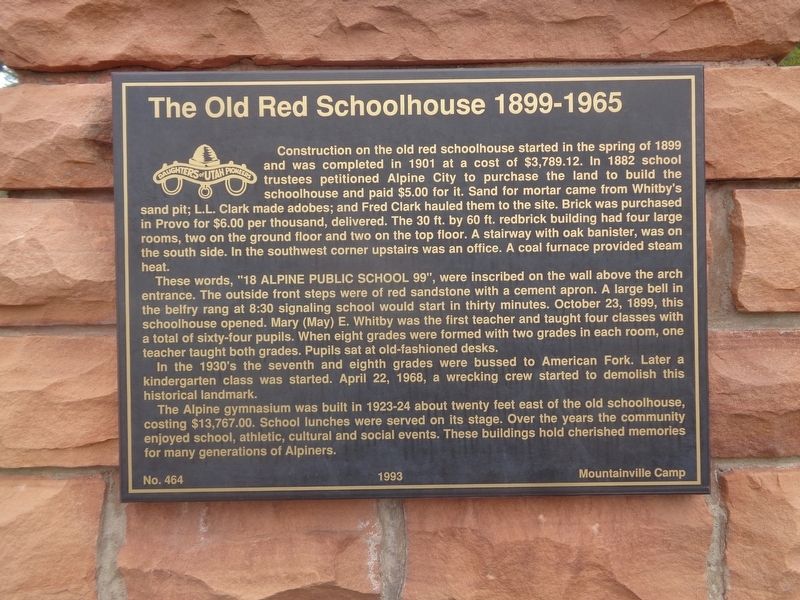 The Old Red Schoolhouse 1899-1965 Marker image. Click for full size.