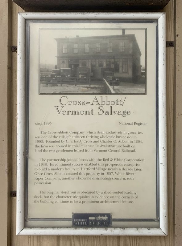 Cross-Abbott / Vermont Salvage Marker. Click for full size. Cross-Abbott / Vermont Salvage Marker image. Click for full size.