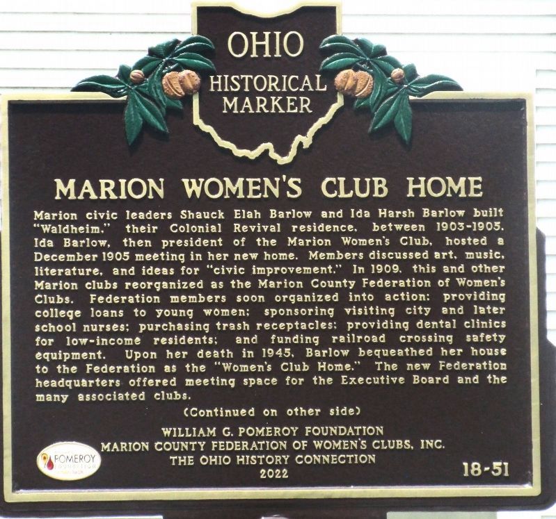 Marion Women’s Club Home Marker. Click for full size. Marion Women’s Club Home Marker image. Click for full size.