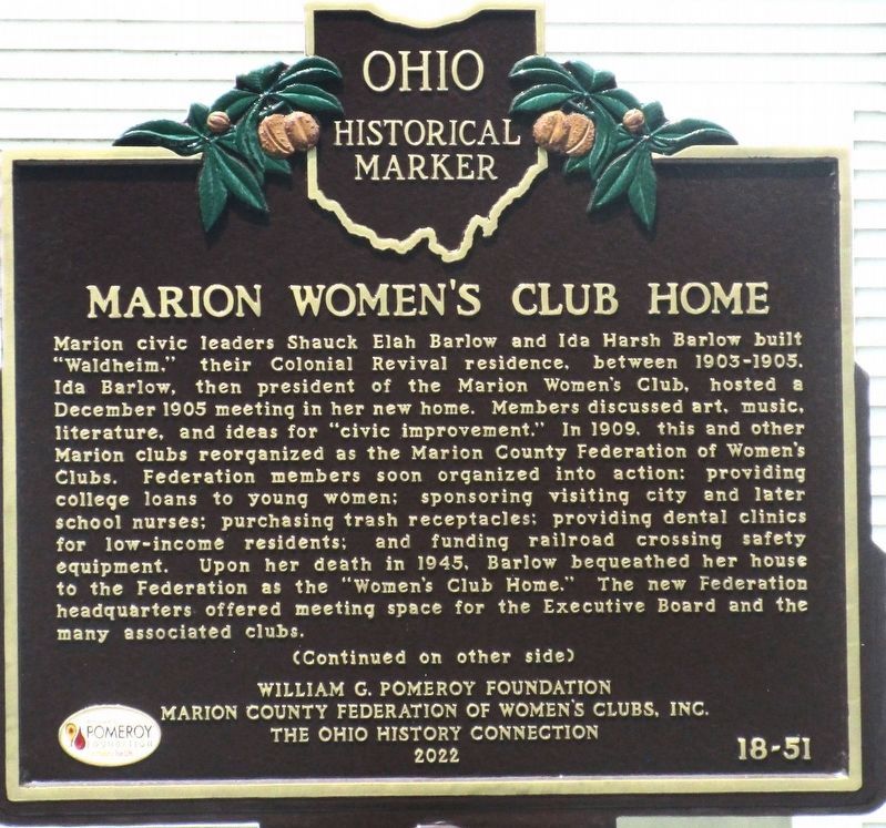 Marion Womens Club Home Marker image. Click for full size.