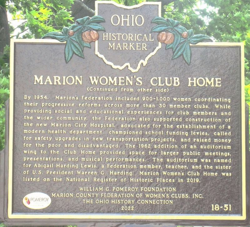 Marion Womens Club Home Marker image. Click for full size.
