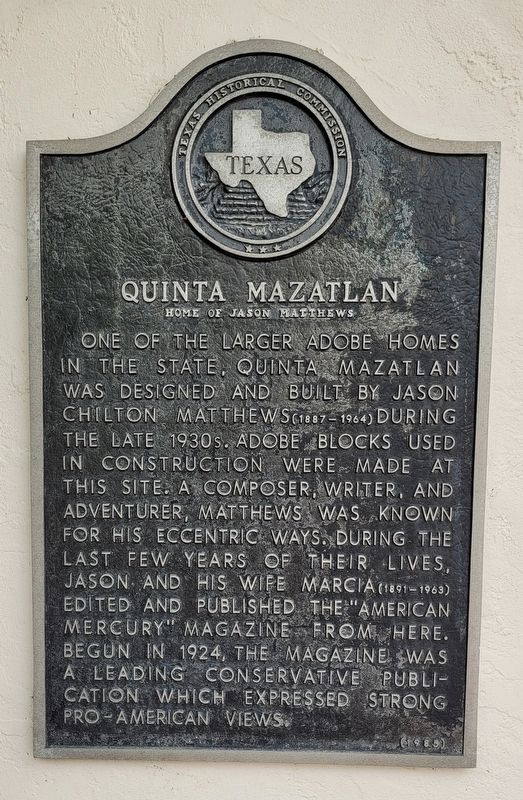 Quinta Mazatlan Marker. Click for full size. Quinta Mazatlan Marker image. Click for full size.