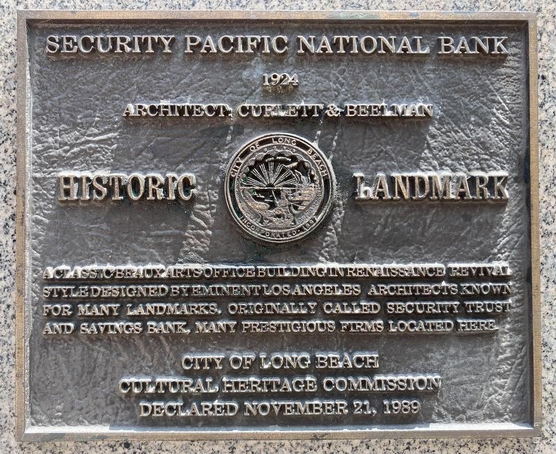 Security Pacific National Bank Marker image. Click for full size.