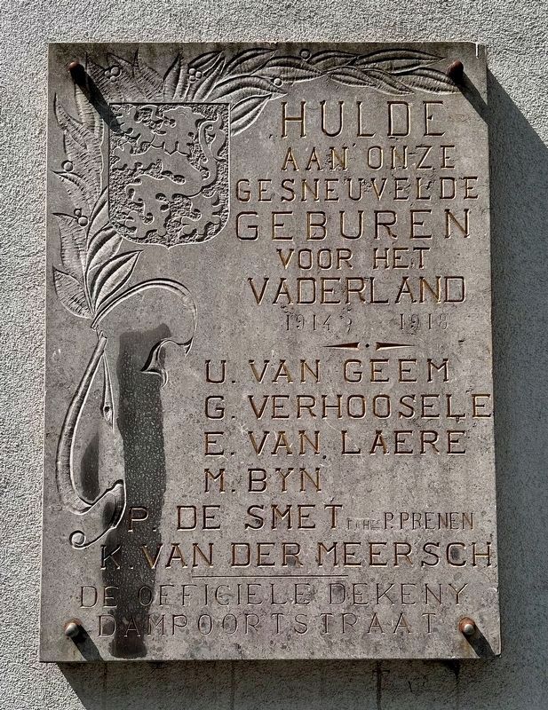 Dampoortstraat World War I Memorial Marker image. Click for full size.