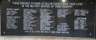 Dillon County Supreme Sacrifice Memorial Marker. Click for full size. Dillon County Supreme Sacrifice Memorial Marker image. Click for full size.
