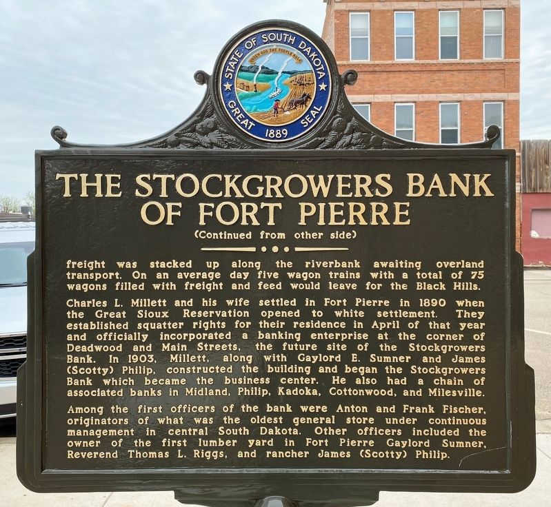 The Stockgrowers Bank of Fort Pierre Marker, Side Two image. Click for full size.