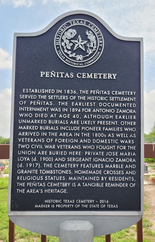Peñitas Cemetery Marker. Click for full size. Peñitas Cemetery Marker image. Click for full size.
