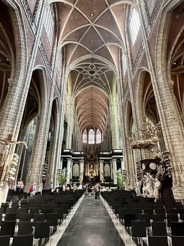 St Bavos Cathedral interior - view from entrance towards the altar image. Click for full size.