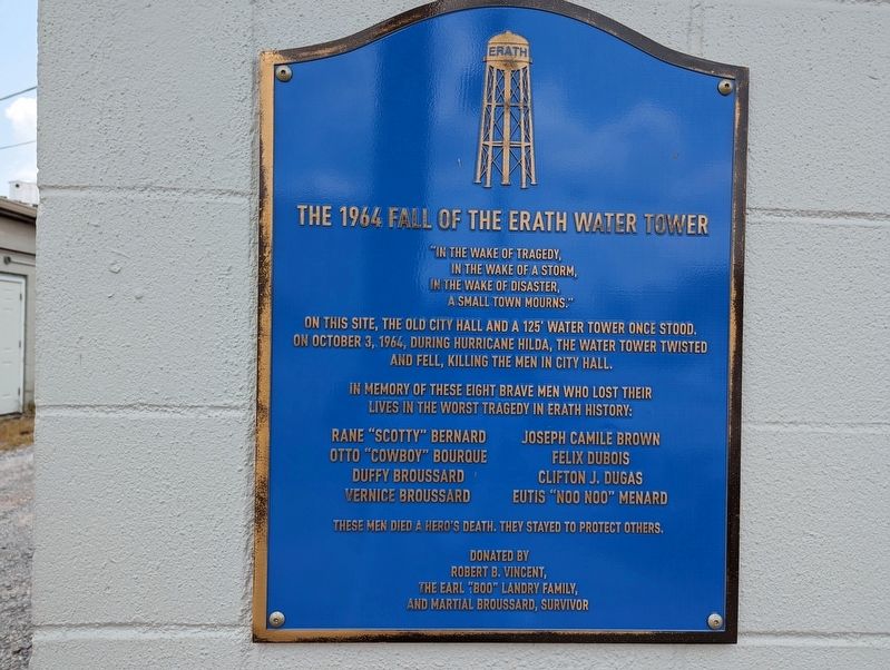 The 1964 Fall of the Erath Water Tower Marker image. Click for full size.