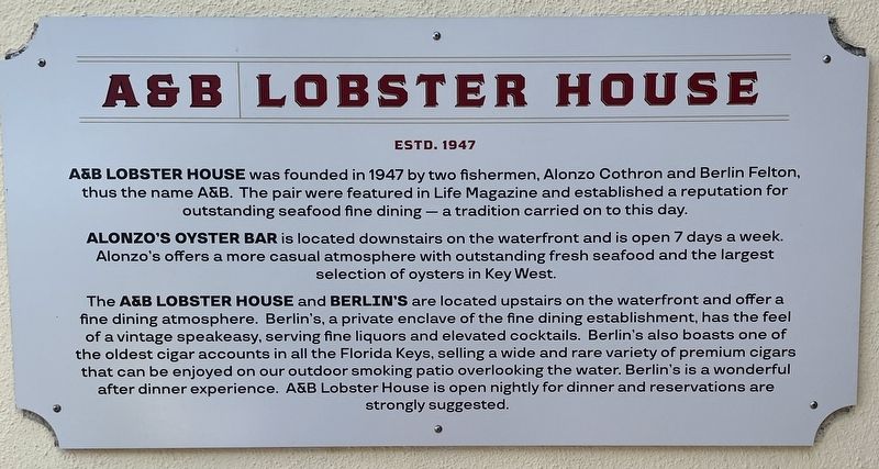 A&B Lobster House Marker image. Click for full size.