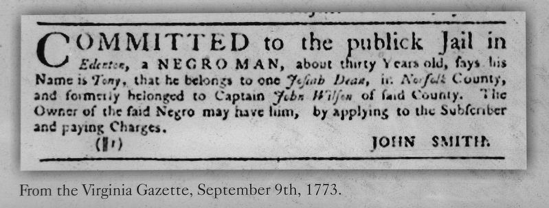 Marker detail: Virginia Gazette, September 9th, 1773 image. Click for full size.