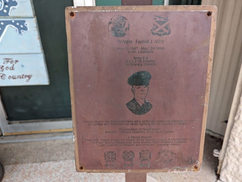 Private Farrell J. Vice Marker. Click for full size. Private Farrell J. Vice Marker image. Click for full size.
