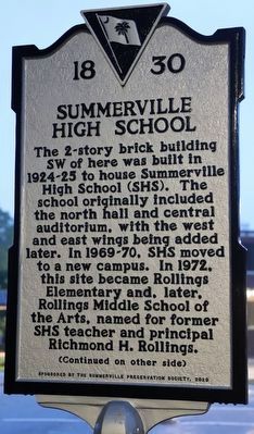 Summerville High School side of marker image. Click for full size.