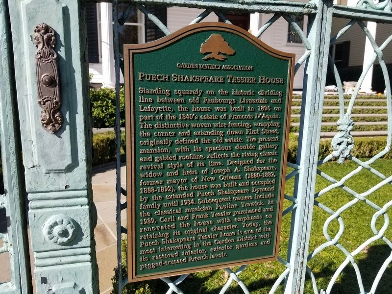 Puech Shakspeare Tessier House Marker. Click for full size. Puech Shakspeare Tessier House Marker image. Click for full size.