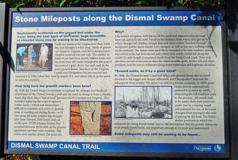 Stone Mileposts along the Dismal Swamp Canal Marker image. Click for full size.