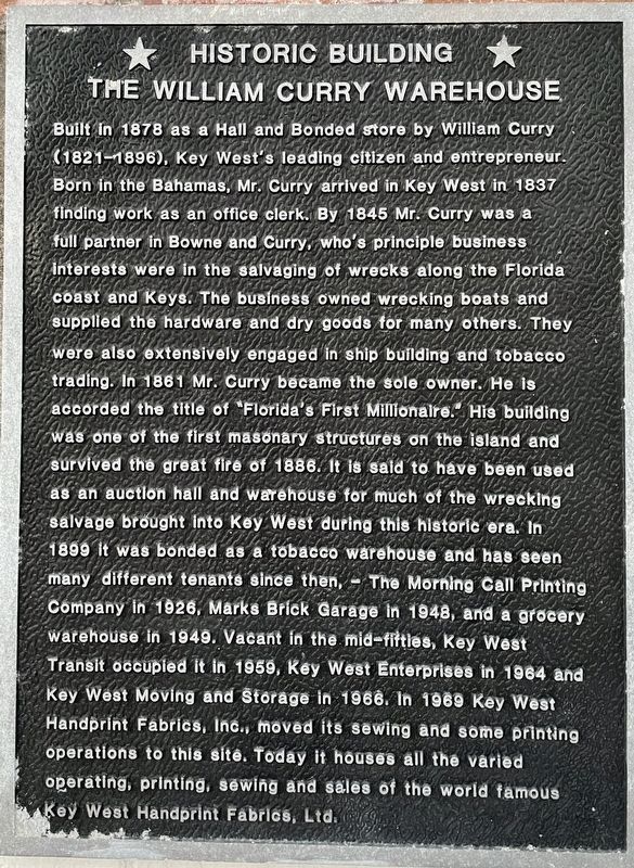 The William Curry Warehouse Marker. Click for full size. The William Curry Warehouse Marker image. Click for full size.