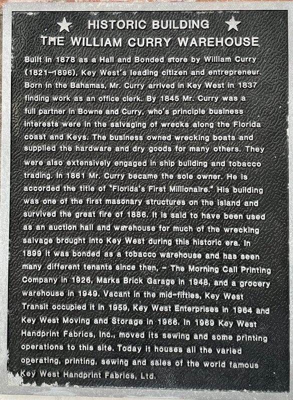 The William Curry Warehouse Marker image. Click for full size.