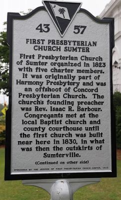 First Presbyterian Church Sumter Marker, Side One. Click for full size. First Presbyterian Church Sumter Marker, Side One image. Click for full size.
