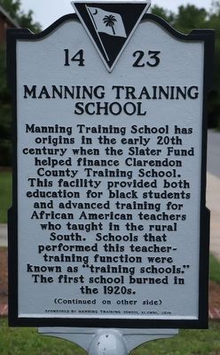 Manning Training School Marker, Side One image. Click for full size.