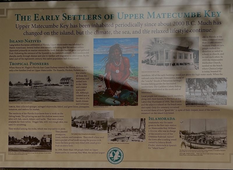 The Early Settlers of Upper Matecumbe Key Marker image. Click for full size.